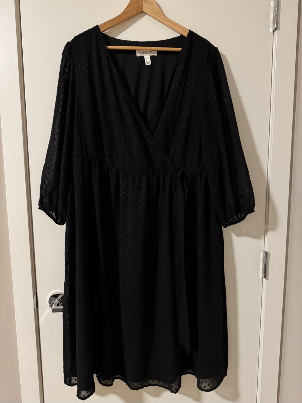 Addition Elle Black Textured V-Neck Wrap Midi Dress